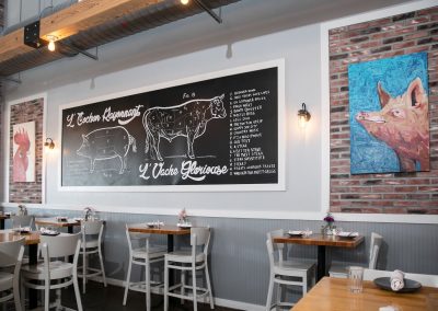 BRQ Restaurant - Art, Wall Treatments, Chalkboard, Ceiling Beams & Lighting
